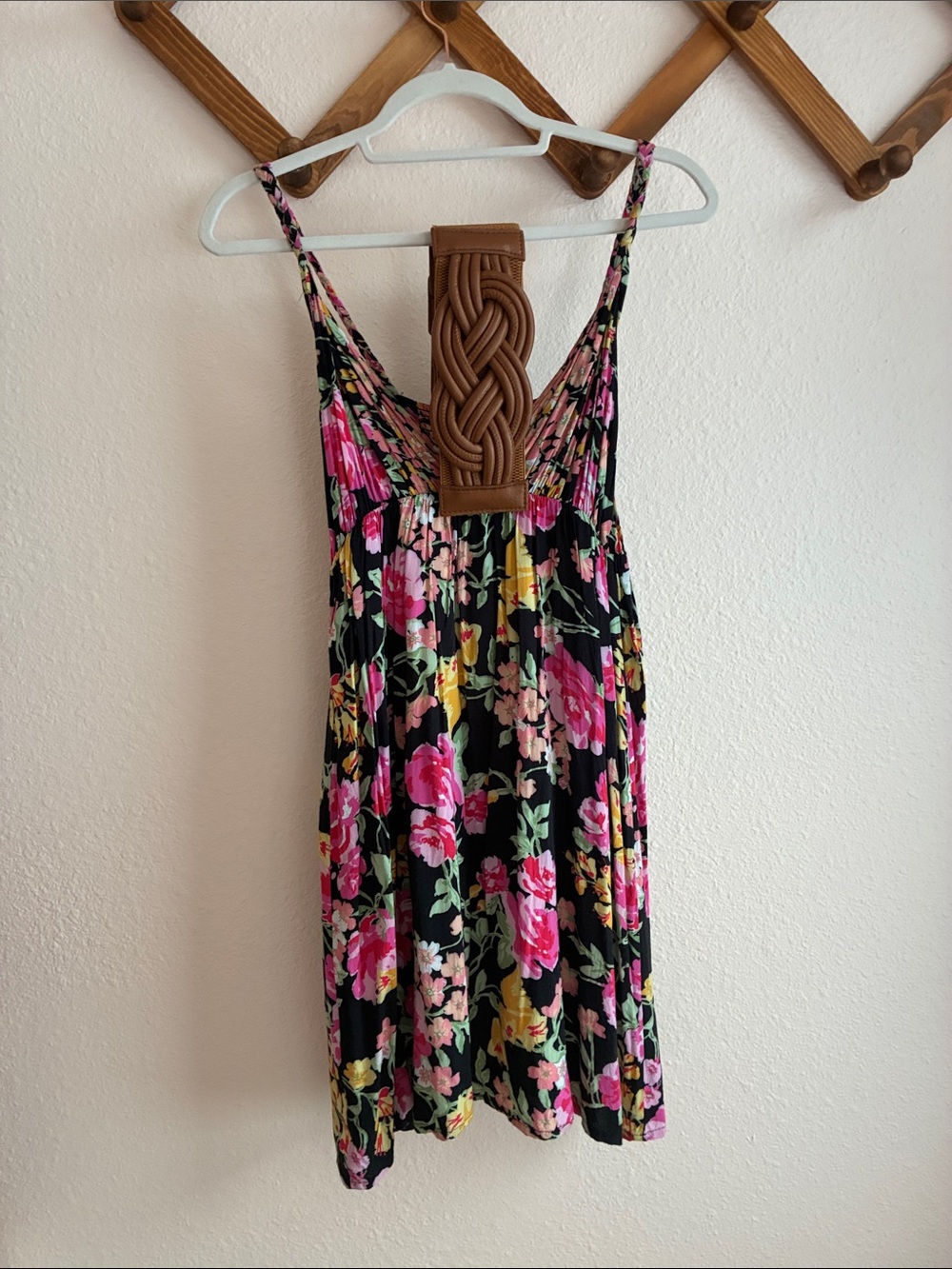 Floral Spaghetti-Strap Camisole - Black with Pink Floral